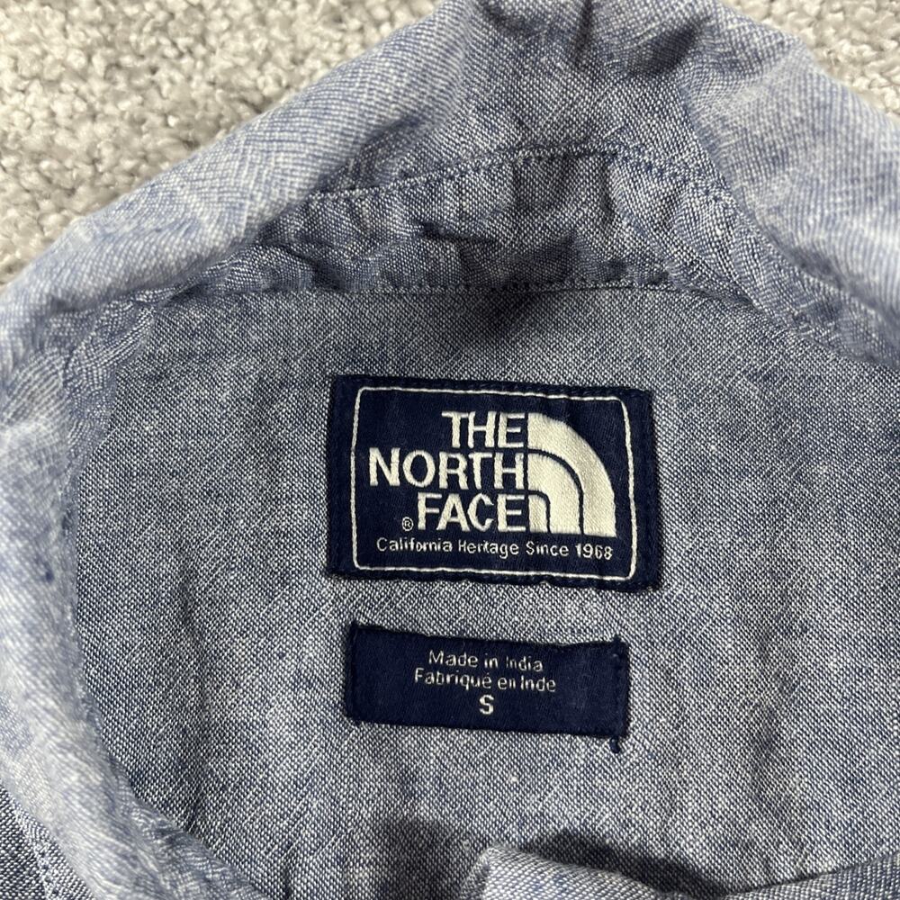 North Face Button Up‎ Shirt Womens Small Linen Cotton Chambray Long Sleeve Blue - Picture 3 of 14